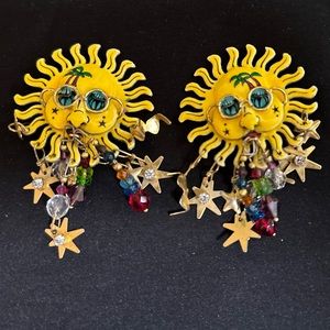 Lunch At The Ritz "La Playa" Sun Enamel Clip Earrings